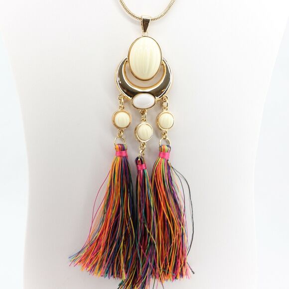 Trina Turk x I.N.C. Gold-Tone Stone & Tassel 30" Pendant Necklace - Picture 5 of 7